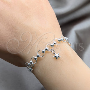 Sterling Silver Charm Bracelet, Ball and Turtle Design, Polished, Silver Finish, 03.409.0134.07 (01 MM Thickness, 7 Inches Length)