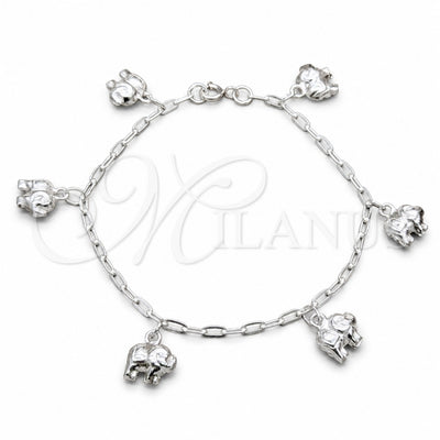 Sterling Silver Charm Bracelet, Elephant Design, Polished, Silver Finish, 03.409.0135.07 (01 MM Thickness, 7 for wholesale, main product view