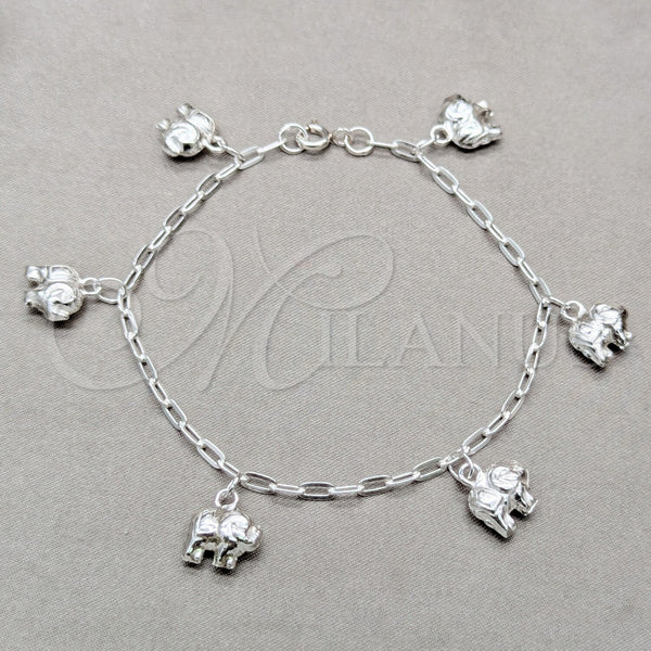 Sterling Silver Charm Bracelet, Elephant Design, Polished, Silver Finish, 03.409.0135.07 (01 MM Thickness, 7 Inches Length)