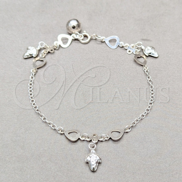 Sterling Silver Bracelet — Charm Bracelet Heart and Grape Design Polished 03. — main product view — SKU 158040 | Plata 925 brazalete — Charm Bracelet corazón and Grape diseño pulido 03. — SKU 158040