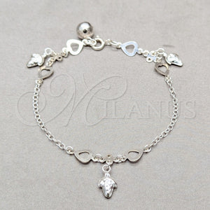 Sterling Silver Bracelet — Charm Bracelet Heart and Grape Design Polished 03. — main product view — SKU 158040 | Plata 925 brazalete — Charm Bracelet corazón and Grape diseño pulido 03. — SKU 158040