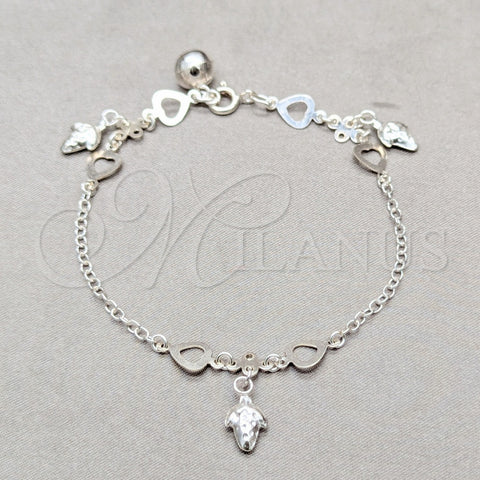Sterling Silver Charm Bracelet, Heart and Grape Design, Polished, Silver Finish, 03.409.0136.07 (01 MM Thickness, 7 Inches Length)