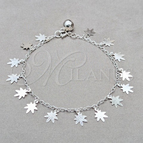 Sterling Silver Charm Bracelet, Flower Design, Polished, Silver Finish, 03.409.0137.07 (01 MM Thickness, 7 Inches Length)