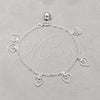 Sterling Silver Charm Bracelet, Heart Design, Polished, Silver Finish, 03.409.0138.07 (01 MM Thickness, 7 Inches Length)