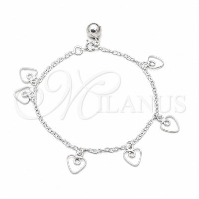 Sterling Silver Charm Bracelet, Heart Design, Polished, Silver Finish, 03.409.0138.07 (01 MM Thickness, 7 for wholesale, main product view