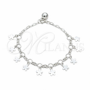 Sterling Silver Charm Bracelet, Flower Design, Polished, Silver Finish, 03.409.0139.07 (01 MM Thickness, 7 Inches Length)