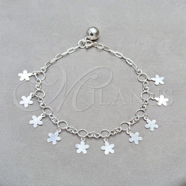 Sterling Silver Bracelet — Charm Bracelet Flower Design Polished 03. 01 MM — alternate product view — SKU 158043 | Plata 925 brazalete — Charm Bracelet flor diseño pulido 03. 01 MM — SKU 158043
