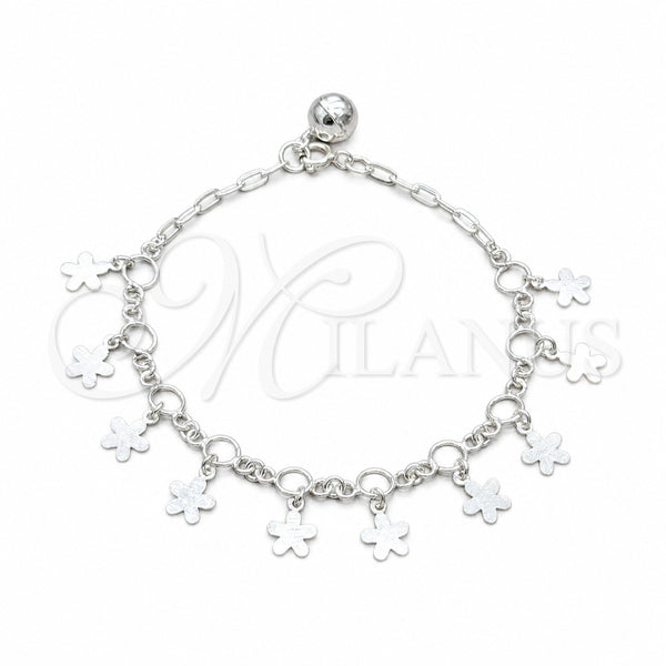 Sterling Silver Charm Bracelet, Flower Design, Polished, Silver Finish, 03.409.0139.07 (01 MM Thickness, 7 Inches Length)