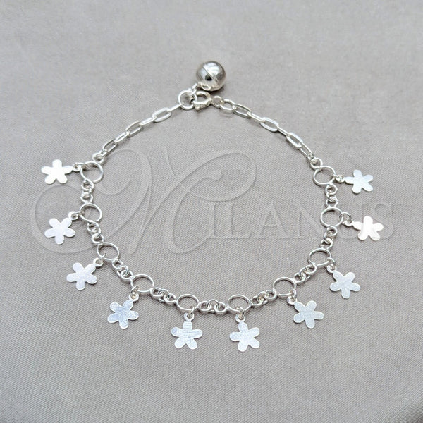 Sterling Silver Charm Bracelet, Flower Design, Polished, Silver Finish, 03.409.0139.07 (01 MM Thickness, 7 Inches Length)