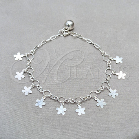 Sterling Silver Charm Bracelet, Flower Design, Polished, Silver Finish, 03.409.0139.07 (01 MM Thickness, 7 Inches Length)