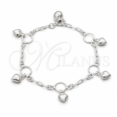 Sterling Silver Charm Bracelet, Heart Design, Polished, Silver Finish, 03.409.0140.07 (01 MM Thickness, 7 for wholesale, main product view