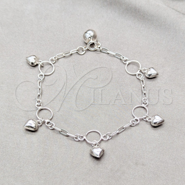 Sterling Silver Bracelet — Charm Bracelet Heart Design Polished 03. 01 MM — main product view — SKU 158044 | Plata 925 brazalete — Charm Bracelet corazón diseño pulido 03. 01 MM — SKU 158044