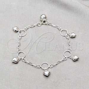 Sterling Silver Bracelet — Charm Bracelet Heart Design Polished 03. 01 MM — main product view — SKU 158044 | Plata 925 brazalete — Charm Bracelet corazón diseño pulido 03. 01 MM — SKU 158044