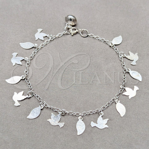 Sterling Silver Fancy Bracelet, Bird Design, Polished, Silver Finish, 03.409.0142.07 (01 MM Thickness, 7 Inches Length)