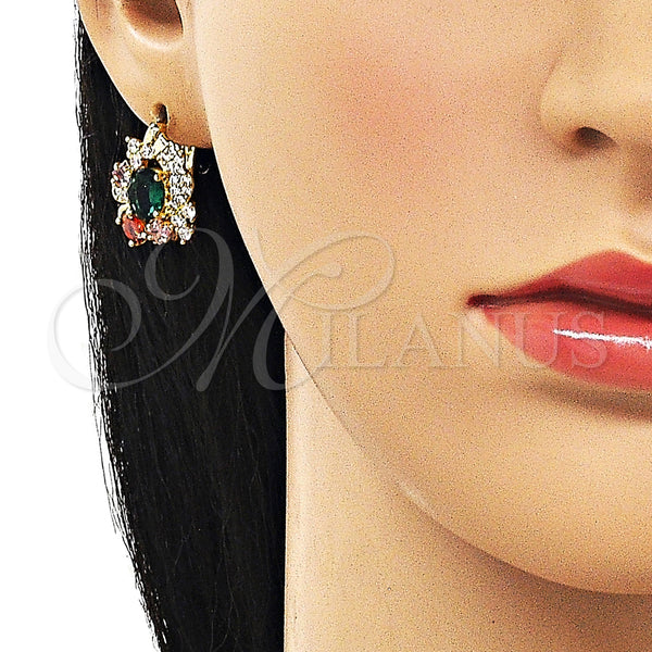 Gold Filled Hoop Earrings — Huggie Hoop Cluster Design with Multicolor and White — alternate product view — SKU 158086 | Oro Laminado aretes de aro — Huggie Hoop Cluster diseño with Multicolor and blanco — SKU 158086