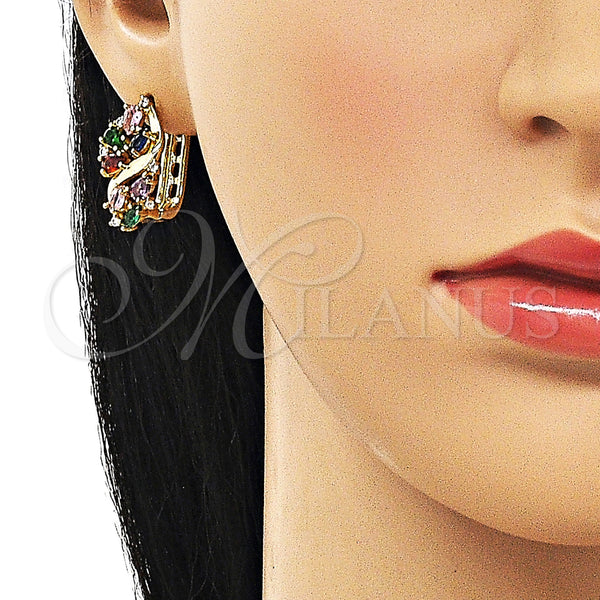 Gold Filled Hoop Earrings — Huggie Hoop Cluster Design with Multicolor Cubic Zirconia — alternate product view — SKU 158087 | Oro Laminado aretes de aro — Huggie Hoop Cluster diseño with Multicolor Cubic Zirconia — SKU 158087