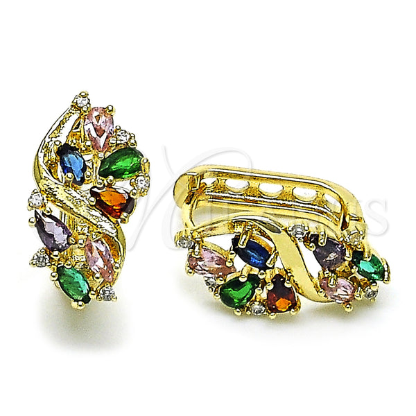 Gold Filled Hoop Earrings — Huggie Hoop Cluster Design with Multicolor Cubic Zirconia — main product view — SKU 158087 | Oro Laminado aretes de aro — Huggie Hoop Cluster diseño with Multicolor Cubic Zirconia — SKU 158087