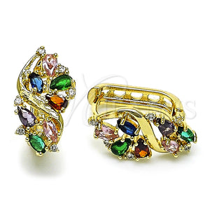 Gold Filled Hoop Earrings — Huggie Hoop Cluster Design with Multicolor Cubic Zirconia — main product view — SKU 158087 | Oro Laminado aretes de aro — Huggie Hoop Cluster diseño with Multicolor Cubic Zirconia — SKU 158087