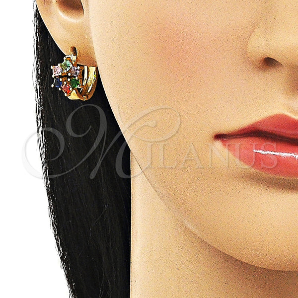 Gold Filled Hoop Earrings — Huggie Hoop Cluster Design with Multicolor Cubic Zirconia — alternate product view — SKU 158092 | Oro Laminado aretes de aro — Huggie Hoop Cluster diseño with Multicolor Cubic Zirconia — SKU 158092