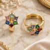 Oro Laminado Huggie Hoop, Gold Filled Style Cluster Design, with Multicolor Cubic Zirconia, Polished, Golden Finish, 02.210.0878.16