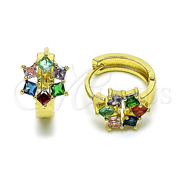 Gold Filled Hoop Earrings — Huggie Hoop Cluster Design with Multicolor Cubic Zirconia — main product view — SKU 158092 | Oro Laminado aretes de aro — Huggie Hoop Cluster diseño with Multicolor Cubic Zirconia — SKU 158092