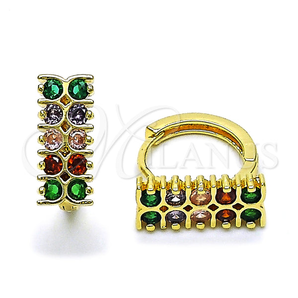 Gold Filled Hoop Earrings — Huggie Hoop with Multicolor Cubic Zirconia Polished 02. — main product view — SKU 158096 | Oro Laminado aretes de aro — Huggie Hoop with Multicolor Cubic Zirconia pulido 02. — SKU 158096