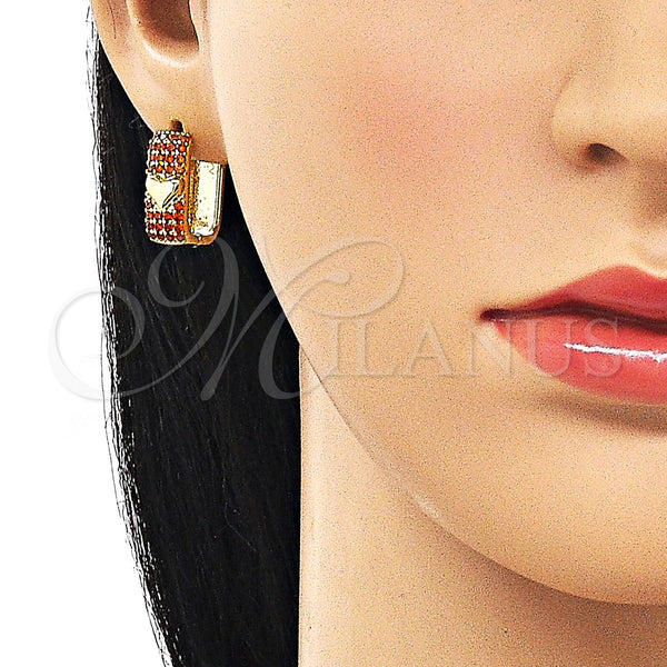 Gold Filled Hoop Earrings — Huggie Hoop Heart Design with Garnet Cubic Zirconia — alternate product view — SKU 158117 | Oro Laminado aretes de aro — Huggie Hoop corazón diseño with Garnet Cubic Zirconia — SKU 158117