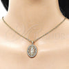 Oro Laminado Religious Pendant, Gold Filled Style Guadalupe and Twist Design, with White Cubic Zirconia, Polished, Golden Finish, 05.210.0005