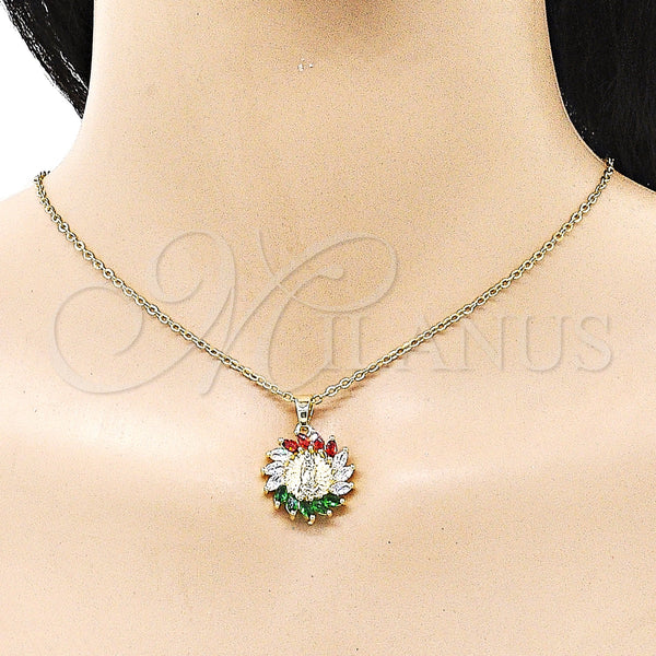 Gold Filled Pendant — Religious Pendant Guadalupe Design with Multicolor Cubic Zirconia — alternate product view — SKU 158128 | Oro Laminado dije — Religious Pendant Guadalupe diseño with Multicolor Cubic Zirconia — SKU 158128
