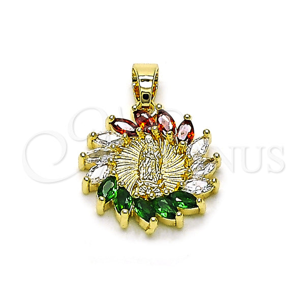 Gold Filled Pendant — Religious Pendant Guadalupe Design with Multicolor Cubic Zirconia — main product view — SKU 158128 | Oro Laminado dije — Religious Pendant Guadalupe diseño with Multicolor Cubic Zirconia — SKU 158128
