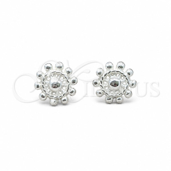 Sterling Silver Stud Earring, Flower Design, Polished, Silver Finish, 02.409.0028