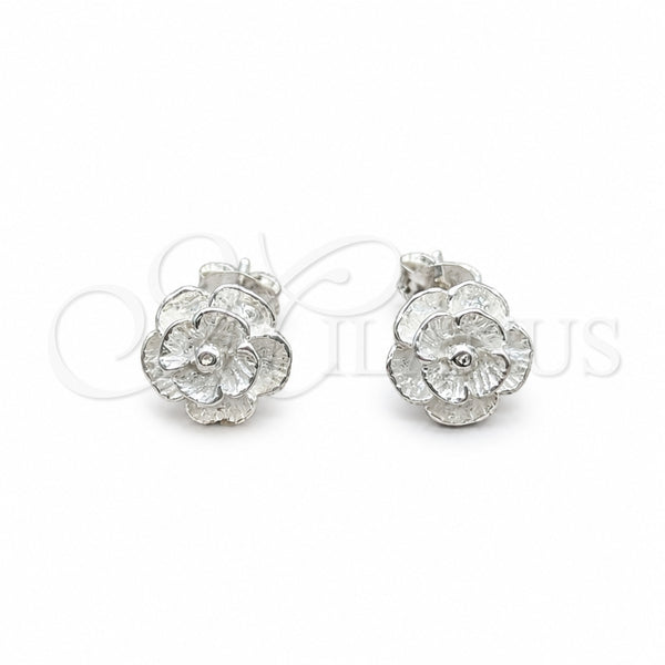 Sterling Silver Stud Earring, Flower Design, Polished, Silver Finish, 02.409.0038