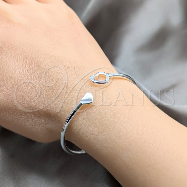 Sterling Silver Individual Bangle, Heart Design, Polished, Silver Finish, 07.409.0021 (04 MM Thickness, One size fits all)