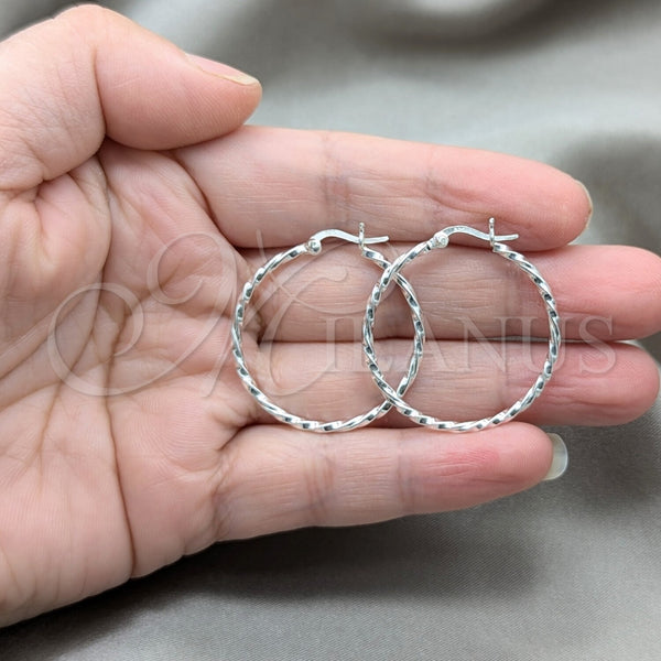 Sterling Silver Hoop Earrings — Medium Hoop Twist Design Polished 02. — alternate product view — SKU 158169 | Plata 925 aretes de aro — Medium Hoop Twist diseño pulido 02. — SKU 158169