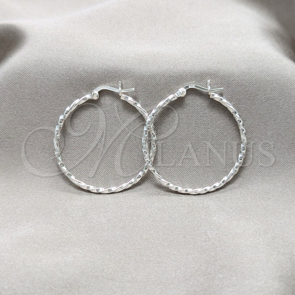 Sterling Silver Hoop Earrings — Medium Hoop Twist Design Polished 02. — main product view — SKU 158169 | Plata 925 aretes de aro — Medium Hoop Twist diseño pulido 02. — SKU 158169