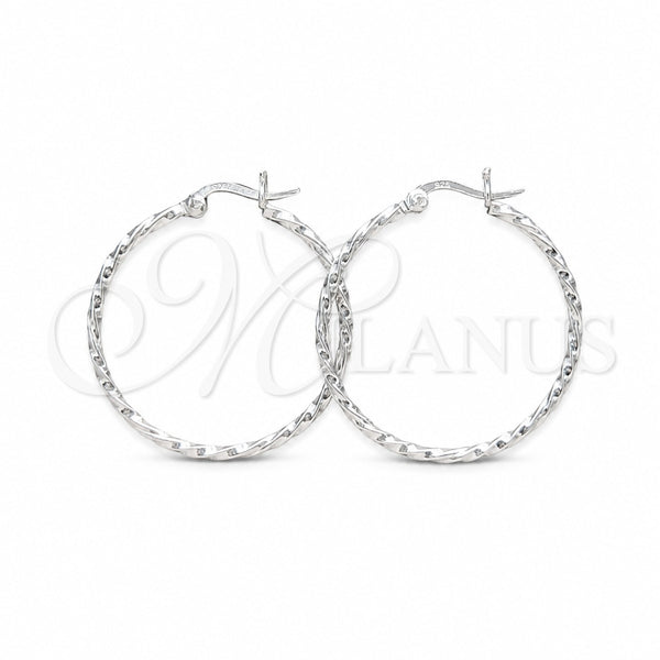 Sterling Silver Medium Hoop, Twist Design, Polished, Silver Finish, 02.409.0041.30