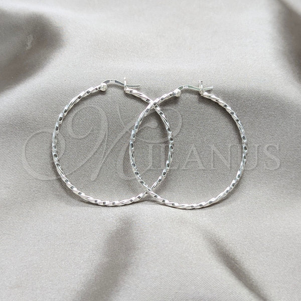Sterling Silver Hoop Earrings — Medium Hoop Twist Design Polished 02. — main product view — SKU 158170 | Plata 925 aretes de aro — Medium Hoop Twist diseño pulido 02. — SKU 158170