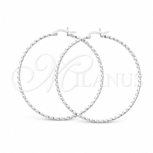 Sterling Silver Large Hoop, Twist Design, Polished, Silver Finish, 02.409.0043.50