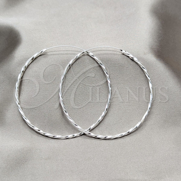 Sterling Silver Large Hoop, Twist Design, Polished, Silver Finish, 02.409.0044.60