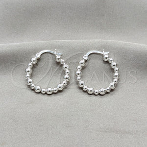 Sterling Silver Hoop Earrings — Medium Hoop Ball Design Polished 02. — main product view — SKU 158180 | Plata 925 aretes de aro — Medium Hoop Ball diseño pulido 02. — SKU 158180