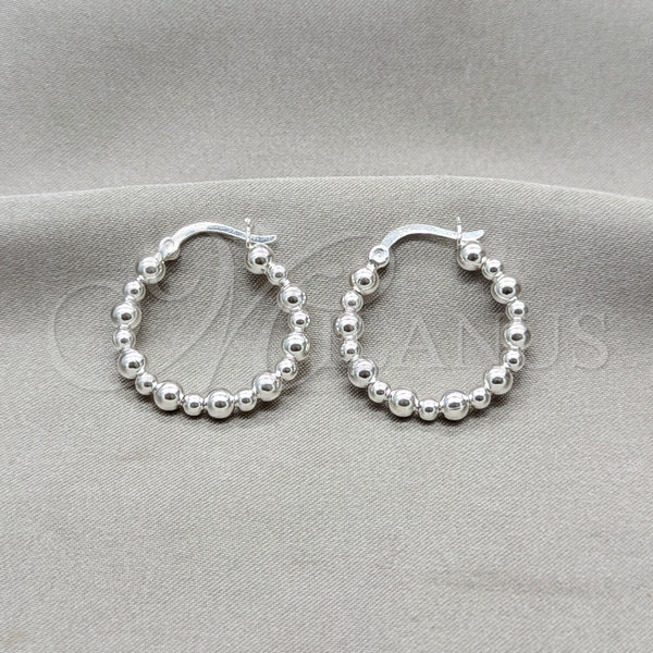 Sterling Silver Hoop Earrings — Medium Hoop Ball Design Polished 02. — main product view — SKU 158180 | Plata 925 aretes de aro — Medium Hoop Ball diseño pulido 02. — SKU 158180