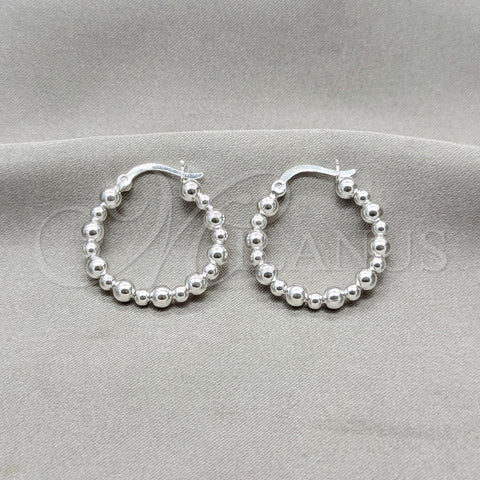 Sterling Silver Medium Hoop, Ball Design, Polished, Silver Finish, 02.409.0045.25