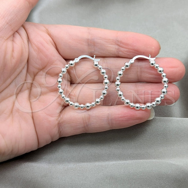 Sterling Silver Hoop Earrings — Medium Hoop Ball Design Polished 02. — alternate product view — SKU 158181 | Plata 925 aretes de aro — Medium Hoop Ball diseño pulido 02. — SKU 158181