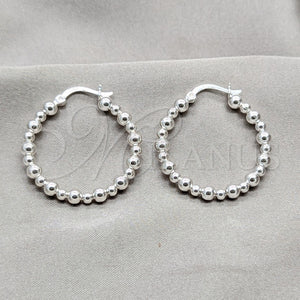 Sterling Silver Hoop Earrings — Medium Hoop Ball Design Polished 02. — main product view — SKU 158181 | Plata 925 aretes de aro — Medium Hoop Ball diseño pulido 02. — SKU 158181