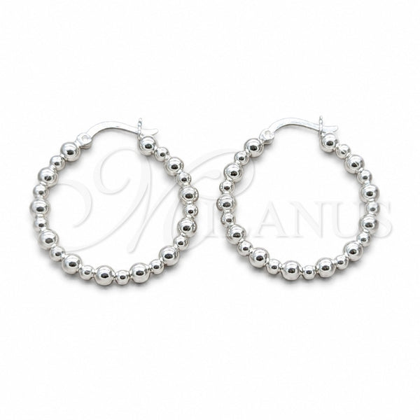 Sterling Silver Medium Hoop, Ball Design, Polished, Silver Finish, 02.409.0045.30