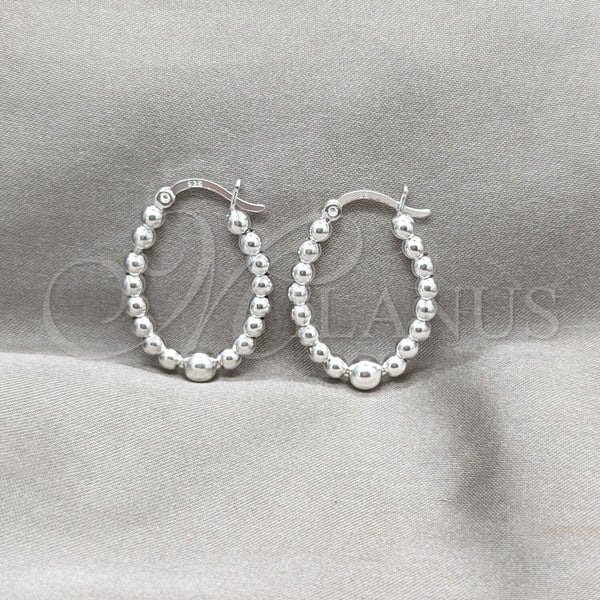 Sterling Silver Hoop Earrings — Medium Hoop Ball Design Polished 02. — main product view — SKU 158182 | Plata 925 aretes de aro — Medium Hoop Ball diseño pulido 02. — SKU 158182