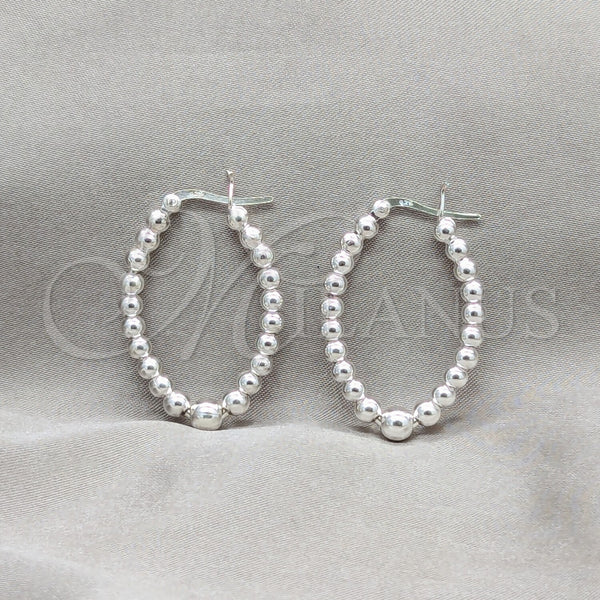 Sterling Silver Hoop Earrings — Medium Hoop Ball Design Polished 02. — main product view — SKU 158183 | Plata 925 aretes de aro — Medium Hoop Ball diseño pulido 02. — SKU 158183