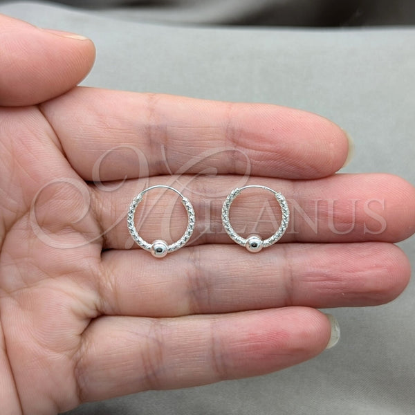 Sterling Silver Hoop Earrings — Small Hoop Ball Design Polished 02. — alternate product view — SKU 158184 | Plata 925 aretes de aro — aro pequeño Ball diseño pulido 02. — SKU 158184