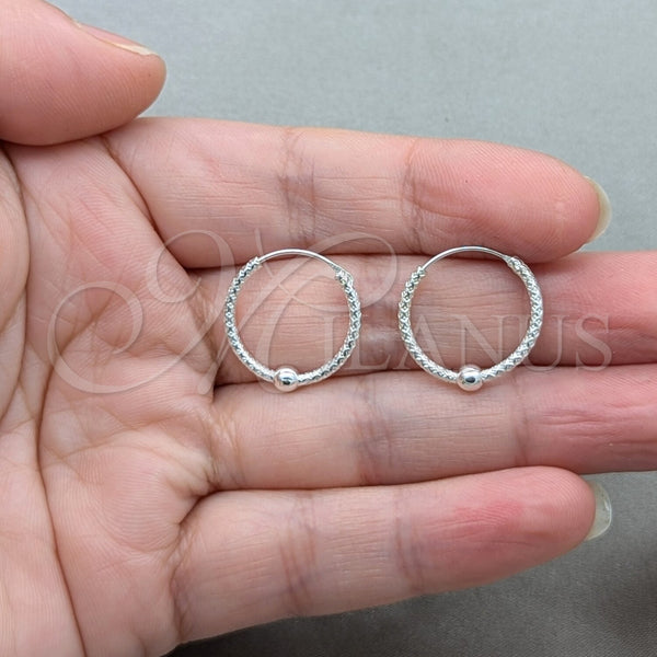 Sterling Silver Hoop Earrings — Small Hoop Ball Design Polished 02. — alternate product view — SKU 158185 | Plata 925 aretes de aro — aro pequeño Ball diseño pulido 02. — SKU 158185