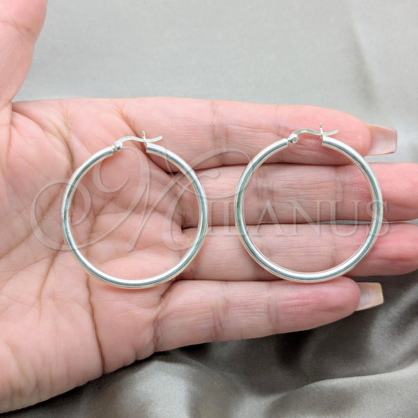 Sterling Silver Hoop Earrings — Medium Hoop Hollow Design Polished 02. — alternate product view — SKU 158188 | Plata 925 aretes de aro — Medium Hoop Hollow diseño pulido 02. — SKU 158188